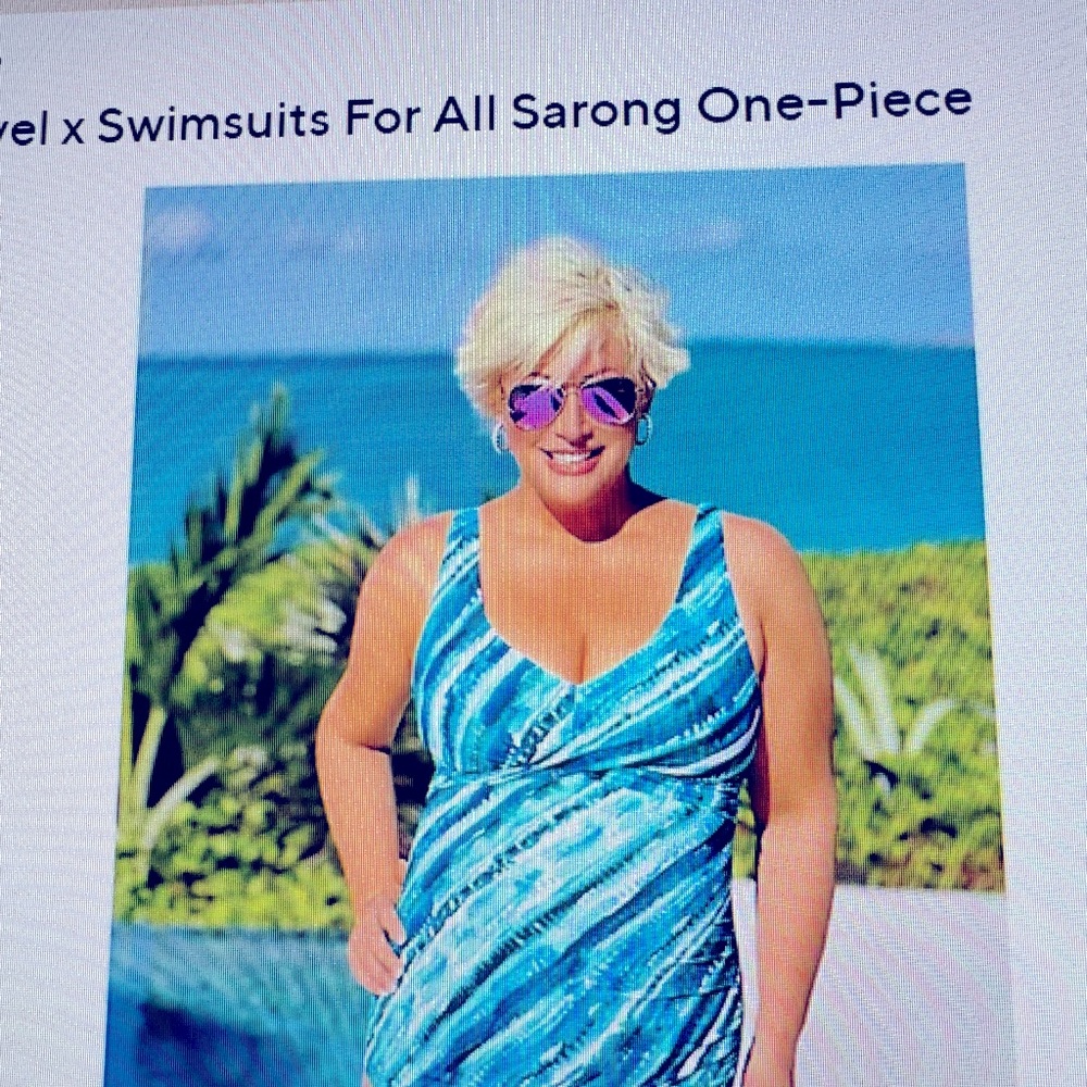 Belle by Kim Gravel Blue and White One-Piece Swimsuit